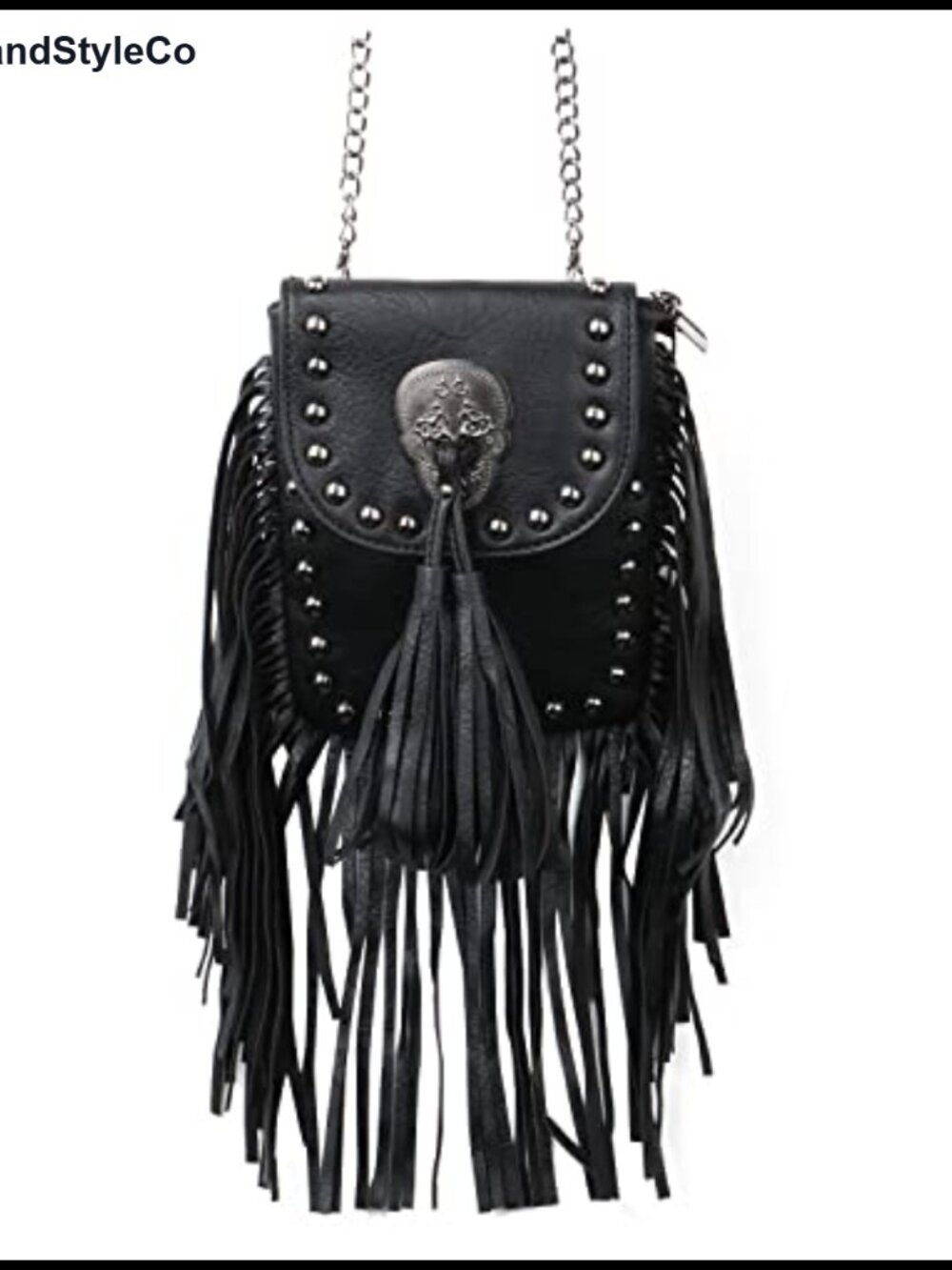 Faux Leather Skull Fringe Satchel Crossbody Bag Punk Gothic Shoulder Purse